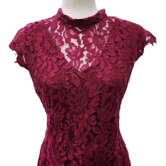 Simply Styled by Sears Lace Knee Length Burgundy Dress Size L Made In India - Picture 4 of 11